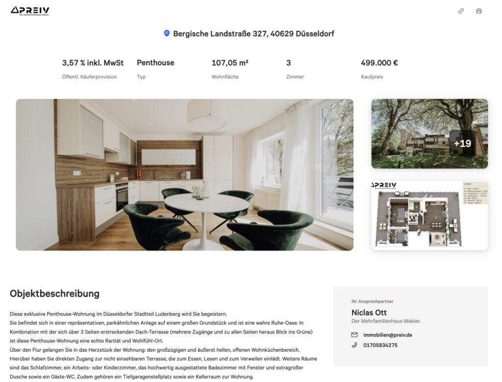 Webexposé der Penthouse Wohnung in Düsseldorf versendet PREIV Immobilien GmbH